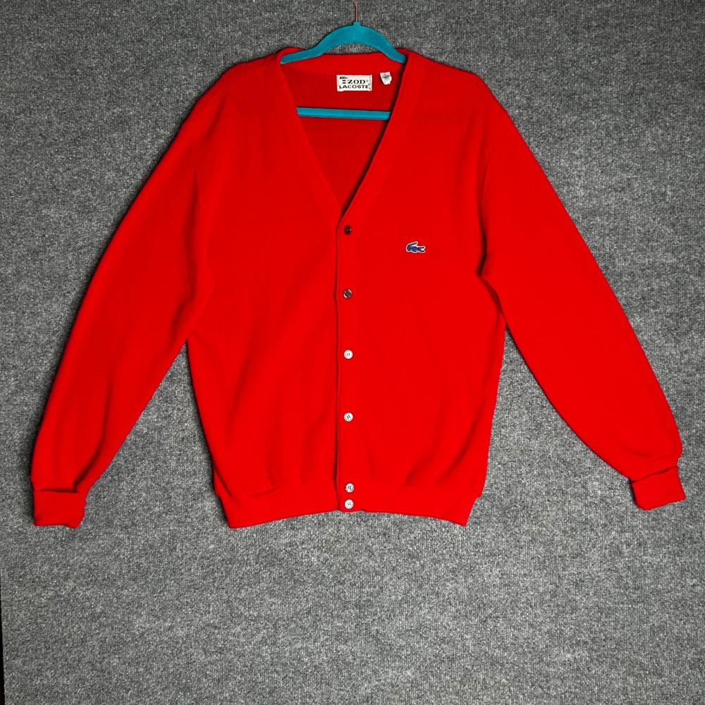 Vintage Izod Lacoste Cardigan Sweater Mens XL Red Acrylic Knit USA Made
